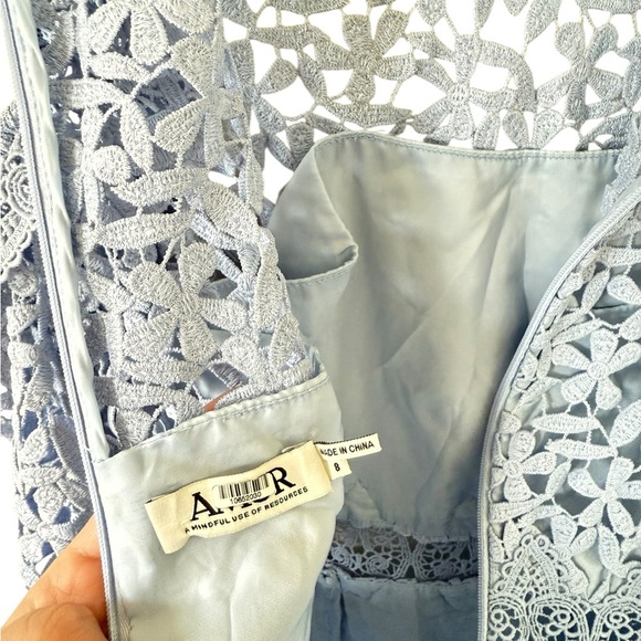 AMUR Evelyn Blue Lace Open Shoulder Mini Dress - Picture 4 of 8